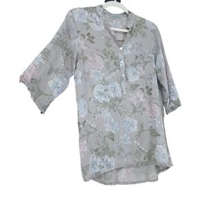 Angela Mara Womens Luxury Floral 100% Cotton Popover Top Italy Made Boho Chic XS